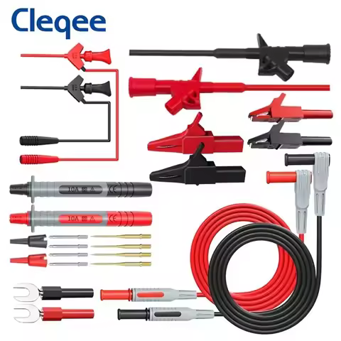 Cleqee P1300 Series Multimeter Test Lead kit 4mm Banana Plug Cable Test Hook Clip Probe Alligator Cl