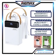 Original Remax 60000mAh 80000mAh Powerbank Fast Charging Power bank 22.5W Build InlPType C Cable Com