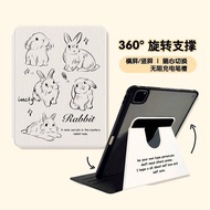 For iPad Pro 11 2021 Case 2020 iPad Air 4 Air 5 2022 Case 360 Degree Rotation For iPad Mini 6 2021 9th 8th 10.2 inch Cover Cartoon painted cute line drawing rabbit
