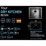 ZENROS NT4545 Stainless Steel Single Bowl Sink - BK (NANO TECH BLACK SURFACE) SUS 304