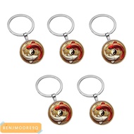 BENJMOORE9Q 1/5Pcs Yin Yang Keychain, 2D Flat Decorative Koi Fish Keychain,  Round Pendant Lucky Cha