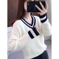 {Cloud Woolen V-Neck Sweater | Soft Striped Sleeves · Daily Warm Essential}