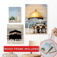 (With Frame）Lukisan Dinding Seni Hiasan Dalaman Moden Muslim Architecture Poster Islamic Frame Livin