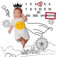 2virgo - 04號白布摩天輪款寶寶拍照背景圖案布 嬰兒滿月百日宴慶祝背景布 BB成長過程記錄背景攝影道具 新生兒拍照毯 量度高度拍攝布 影相佈景布 V-PHOTO-WH-04