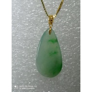 #J334 Natural Grade A Icy Jade Jadeite Water Drop Pendant H17.2mm with Real 18K Gold Clasp (Free Nec
