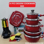 READY STOCK - 24 PCS Dessini Italy Non Stick Granite Cooking Pot Frying Pan Set Kitchen Cookware Periuk Rendang Dapur