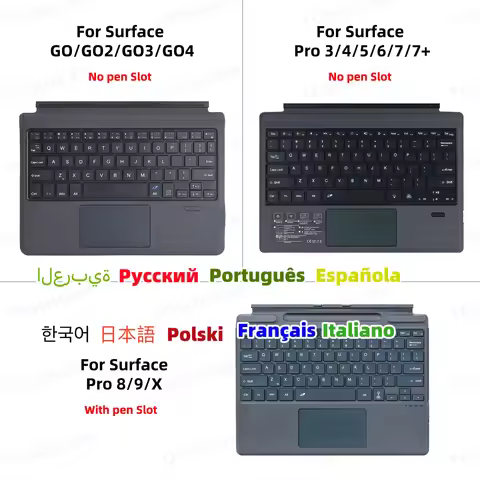 7 RGB Backlit Trackpad Wireless Teclado Keyboard for Microsoft Surface Pro 9/8/X for Surface Pro 3 4