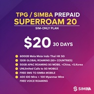 TPG / Simba SuperRoam $20 with 600GB Asia Data, 62GB Global Roaming & Unlimited SG Calls