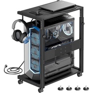 PC Storage Box Server Rack with 360° Casters CPU Stand Cart Elevating Computer Wagon with Charging S