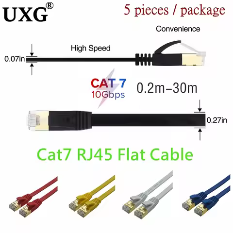 5PCS Cat7 20cm 50cm 1m 2m 3m 5m 10m 15m 20m CAT7 Flat STP Ethernet Network CAT6A Cable Cord RJ45 Pat