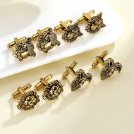 1Pair Creative Mighty Animal Series Retro Style Cufflinks Exquisite Lion Tiger Head Gold Metal Cuff 