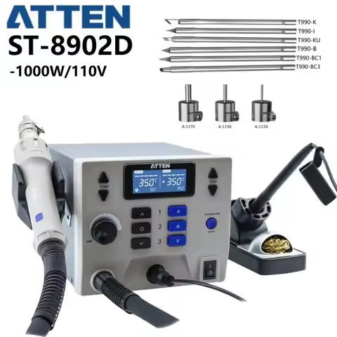 ATTEN ST-8902D 2 In 1 Rework Station 1000W 110V Hot Air Gun Soldering Iron Tip Station Welding Tool 