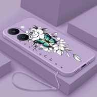 Vivo Y05 Y11d Y21 5G Y31d Beauty Flower Case Blue Butterfly Case Liquid Silicon Cover