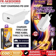 CHARGER TYPE C 25W CABLE TYPE C TO TYPE C VGEN VTC1-45 Travel Charger V-GeN VTC1-45 25watt Type C PD