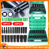 15pcs / 20pcs 1/2 Inch Long Impact Socket Set Deep Socket Spanar Box Tool Set 8mm - 32mm Impact Wren