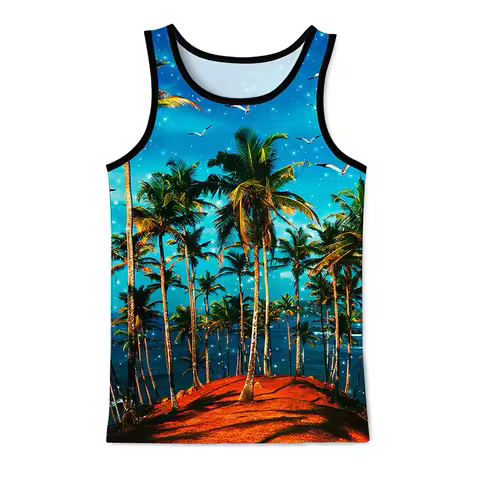 Pop 3D Coconut Tree Printed Tank Top Gym Clothing Men Summer Streetwear Basketball Vest Quick Drying