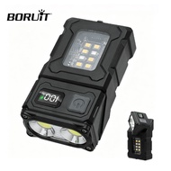 BORUiT 180° Rotatable LED Flashlight Keychain Light USB Rechargeable Torch with Magnet Power Display