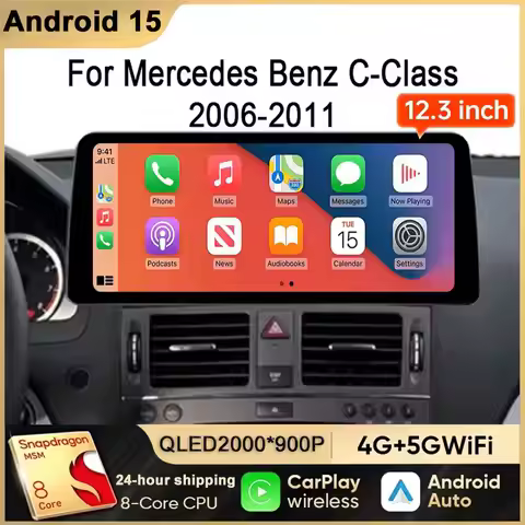 12.3" Car Radio For Mercedes Benz W204 S204 C Class NTG4.0 CarPlay Android15 Auto Multimedia Player 
