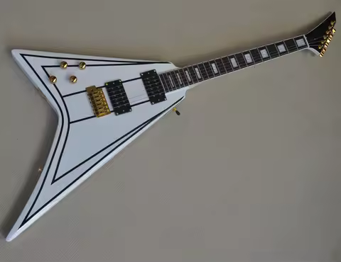 Flyoung Left Handed White Electric Guitar with Gold Hardware,HH Pickups,Offer Customize