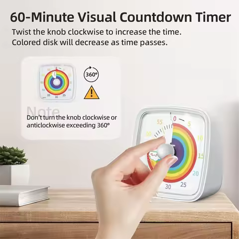 Alarm clock60-Minute Visual Timer with Night LightCountdown Timer Pomodoro Timer with Rainbow Patter