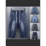 American Style Denim Capri Pants Men Summer Thin Casual Shorts Mid Waist Straight Versatile Mid Pant