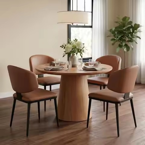 Set of 4 Curved Back Leather Kitchen Chairs, Easy Assembly & Cleaning, Suitable for Dining Rooms, Ca