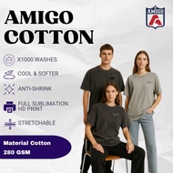 Amigo Cotton Tshirt Baju Lelaki Perempuan Unisex Design Stonewashed Men Shirts Adult Round Neck Shor