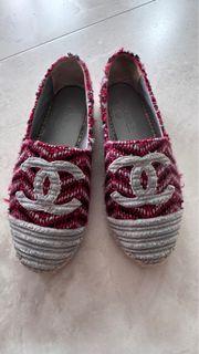 Chanel 紅拼灰藍編織草編鞋