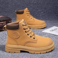 British style platform Doc Martens mens outdoor work yellow ankle shoes