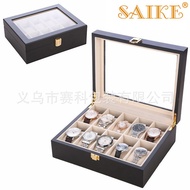 Manufacturer Ready Stock Wholesale 10-Bit Black Spray Paint Watch Box Matte Paint Wooden Watch Box W