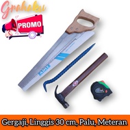 Paket Lengkap Alat Bertukang Gergaji Palu Linggis Meteran - Gergaji Potong Kayu Super Tajam - Palu K