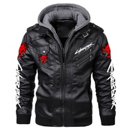 Cyberpunk2077 Casual Motor Hooded PU Leather Jackets Coat Men Outwear Fashion Punk Style Hat Leather