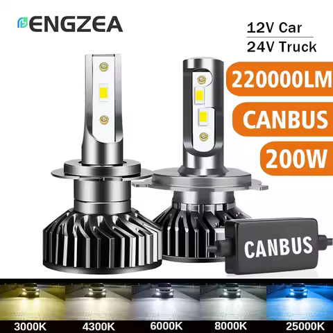 ENGZEA 220000LM 200W H7 H4 Led 6000K 8000K HB3 HB4 9005 9006 H1 H9 H11 Bulb Canbus 110000LM 80W Head