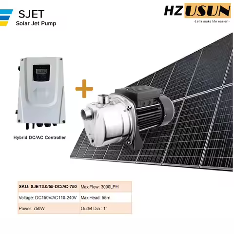 Hybrid Solar Surface Booster Pump AC/DC 24/7 Operation 1HP Home Use Stainless Steel Clean Water Powe
