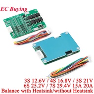 3S 4S 5S 6S 7S 15A Limit 20A 18650 Lion Lithium Battery Protection Board BMS 3.7V 12V 16.8V 21V 25.2