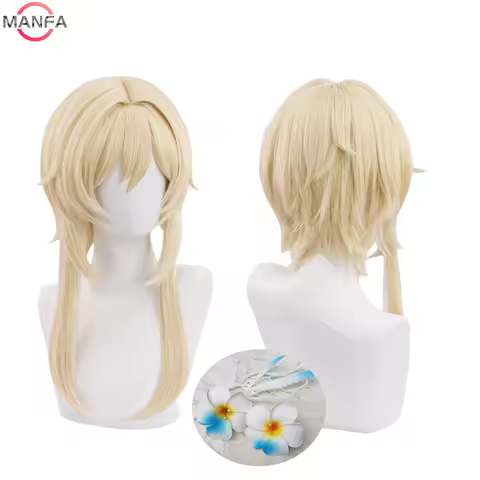 In Sstock Traveller Lumine Cosplay Wig Mid Long Blonde Heat Resistant Synthetic Hair Game Anime Gens