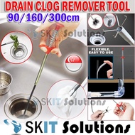 90cm/160cm/300cm Sink Drain Blockage Clog Hair Remover Unclog Toilet Pipe Cleaner Drainage Declogger