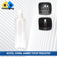 250ML CLEAR PRESSTOP BOTTLE CLEAR PLASTIC BOTTLE 250ML PRESSTOP REFILLABLE CONTAINER