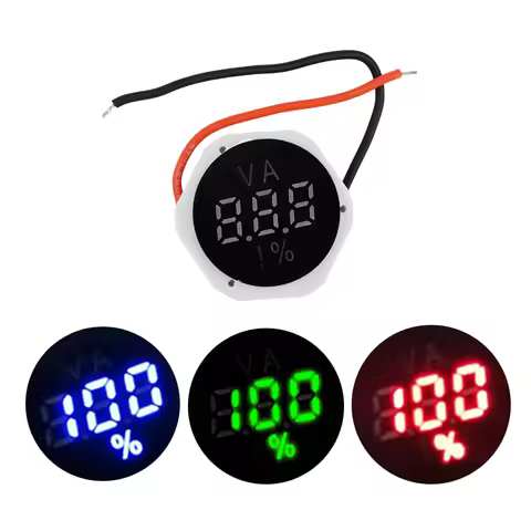 7.4V 12V 15V 24V Mini Round Waterproof Digital Voltmeter Voltage Tester 2S 3S 4S 7S Battery Capacity