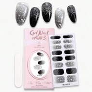 16pcs Semi-Cured Gel Nail Stickers, Black Glitter 3D Self-Adhesive Full Nail Wraps, Suitable For Any