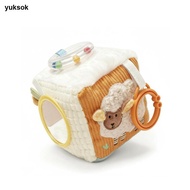 yuksok Baby Teether Rattle Cube No Hard Edges Soft-Textured Activity Cube Portable Ready Soft Textur