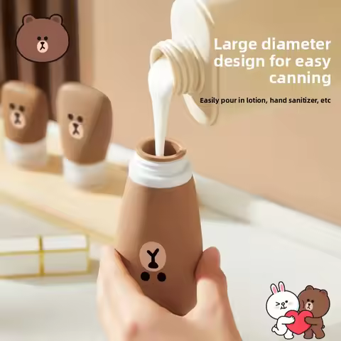 LINE FRIENDS Brown Cony Sally Travel Silicone Bottles Leak Proof Refillable Travel Containers for Lo