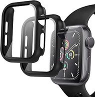 HaShun Compatible Apple Watch 44mm Case, 2 Pack Hard PC Case with Tempered Glass Screen Protector for Apple Watch Series 6 SE Series 5 Series 4, iWatch Protective Cover 44mm - Black