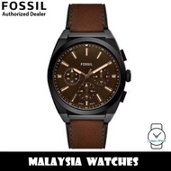 (OFFICIAL WARRANTY) Fossil FS6108 Everett Chronograph Stainless Steel Case Brown Leather Strap Watch