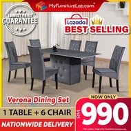 【READY STOCK】𝐌𝐘𝐅𝐔𝐑𝐍𝐈𝐓𝐔𝐑𝐄𝐋𝐀𝐁®: VERONA 1+6 Dining Set Meja Makan Murah  Meja Makan Dining Chair Ikea H