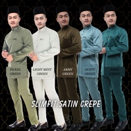 Slimfit Satin Exclusive Baju Melayu Nikah dan Tunang Hijau Emerald Army Mint Green