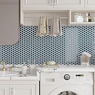 CRE8TIVE Teal Green Tile Stickers, Round, Self-Adhesive Tiles, Kitchen Tiles, Mosaic Tiles, 4 Pieces