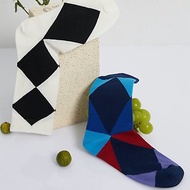 菱格紋襪子 男女同款中筒 潮流嘻哈 原宿風 像素格子彩色個性長襪