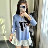 Women's 7 Sleeve Printed T-Shirt with Unfinished Slit | Jovanka Wholesale | T-shirt Baju Perempuan B