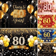 50th 60th 80th Happy Birthday Backdrop Gold Balloon Confetti Diamond Roal Blue Red Background for 80